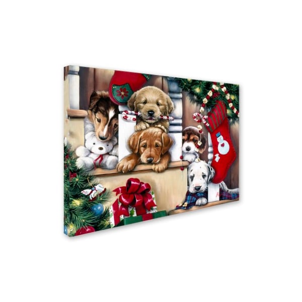 Jenny Newland 'Christmas Puppies On The Loose' Canvas Art,18x24